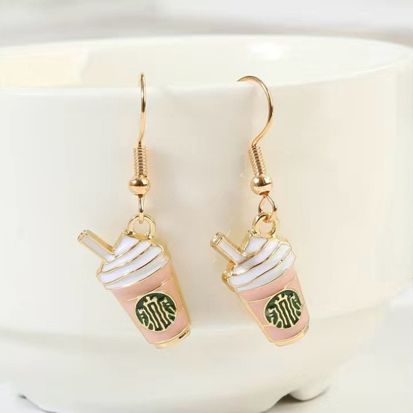 Fashion Jewelry Jewelry - Pink Frappuccino Coffee Pendant Dangle Earrings NEW